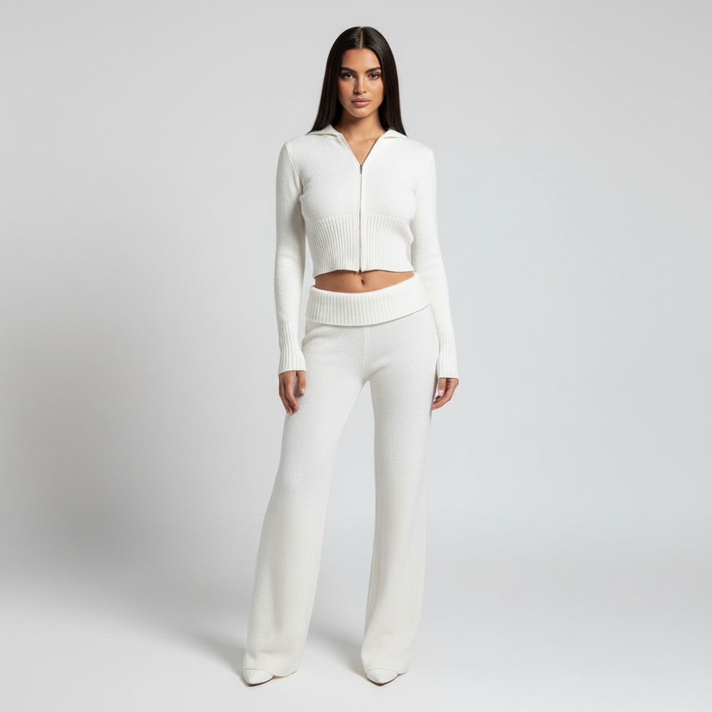 Women’s Cropped Zip-Up Loungewear Set | Two Piece