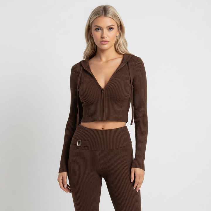 Women’s Cropped Zip-Up Loungewear Set | Two Piece