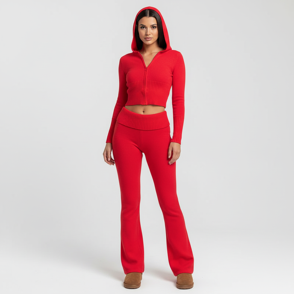 Women’s Cropped Zip-Up Loungewear Set | Two Piece