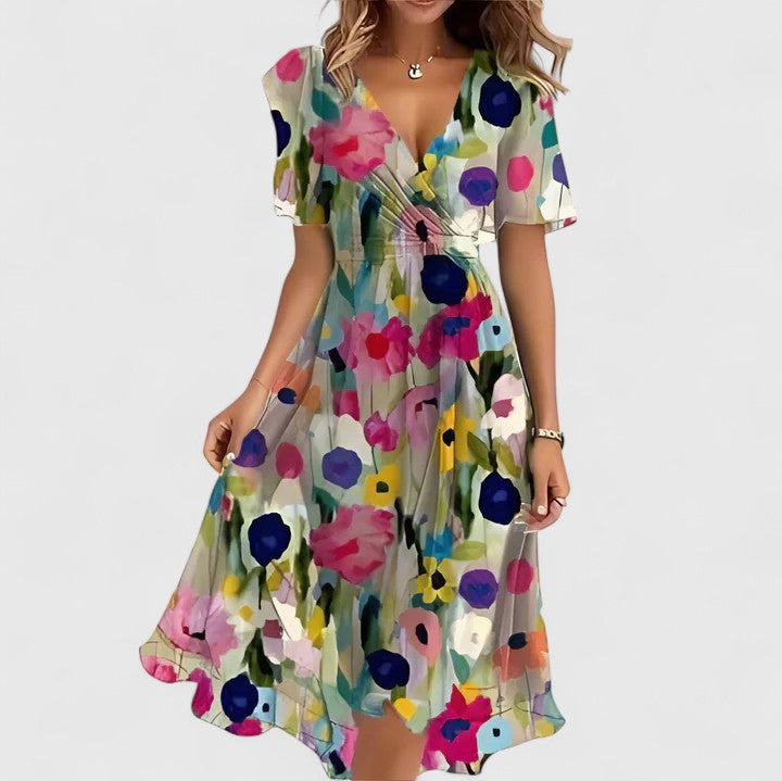 Women's Elegant Flowy Summer V-Neck Dress | Midi