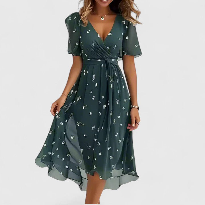 Women's Elegant Flowy Summer V-Neck Dress | Midi
