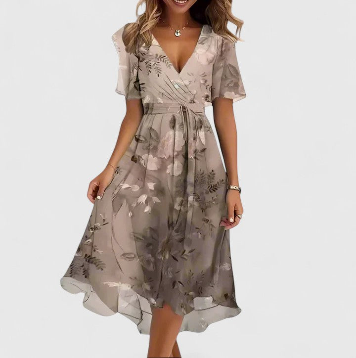 Women's Elegant Flowy Summer V-Neck Dress | Midi