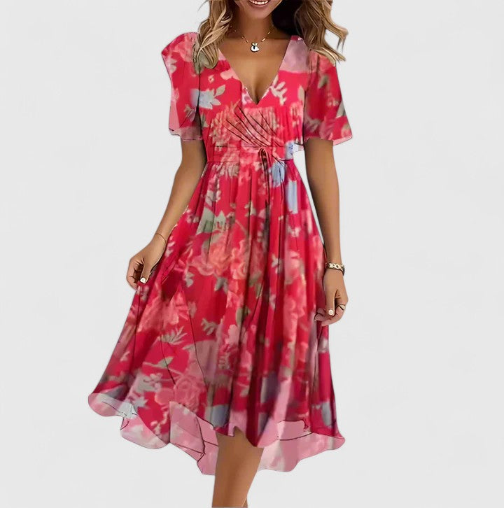 Women's Elegant Flowy Summer V-Neck Dress | Midi