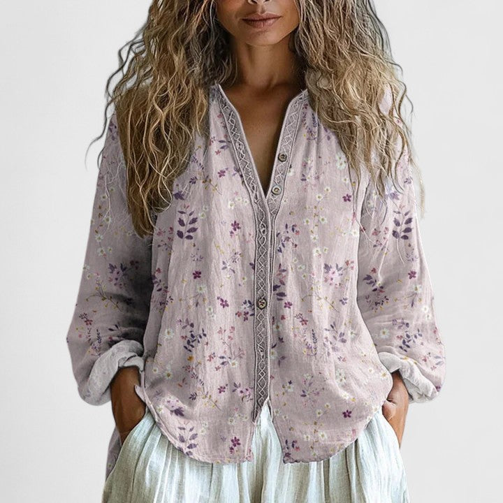 Women's Vintage Floral Print Blouse | Long Sleeves