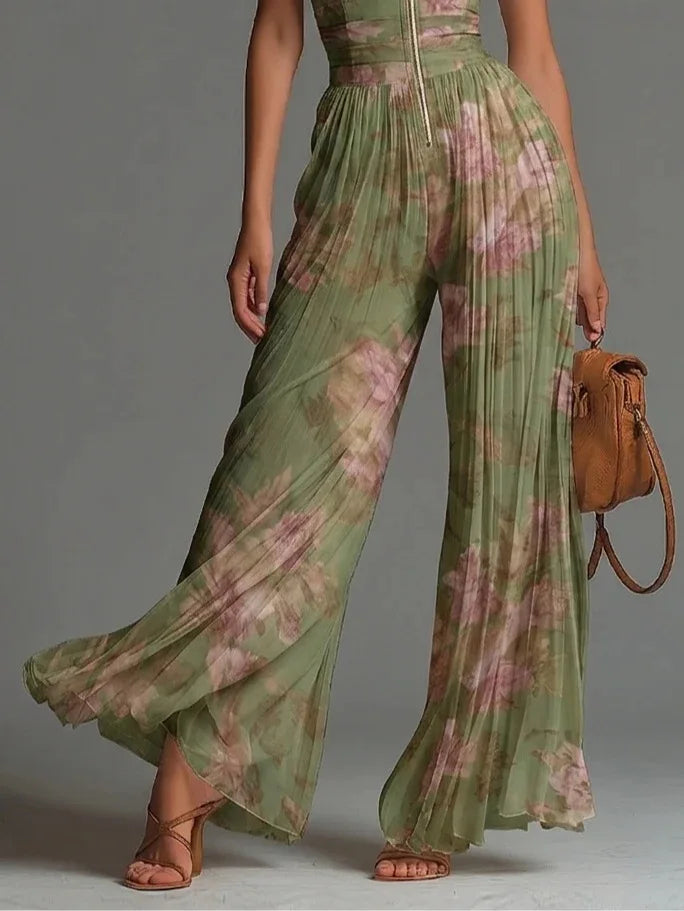 Women's Pleated Wide Leg Jumpsuit | Sleeveless