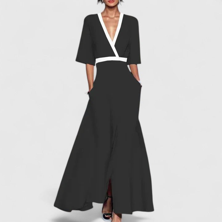 Women's Elegant Wedding Guest V-Neck Dress | Maxi