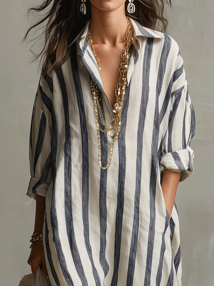 Women's Casual Striped Shirt Dress | Maxi