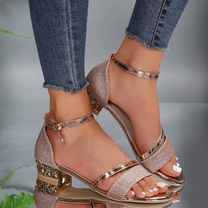 Women's Elegant Evening Party Low Heel Sandals | Ankle Strap