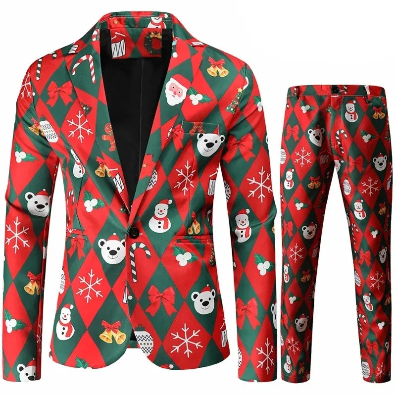 Men’s Two Piece Printed Blazer and Trousers Set | Christmas