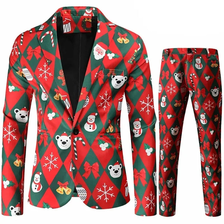 Men’s Two Piece Printed Blazer and Trousers Set | Christmas