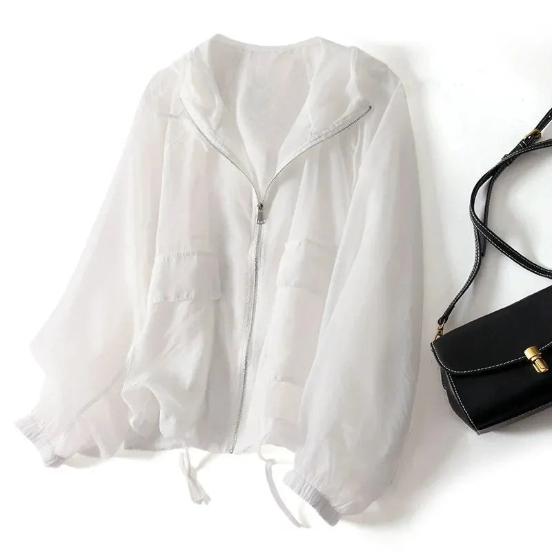 Women's Zipper Hooded Jacket | Drawstring Hem