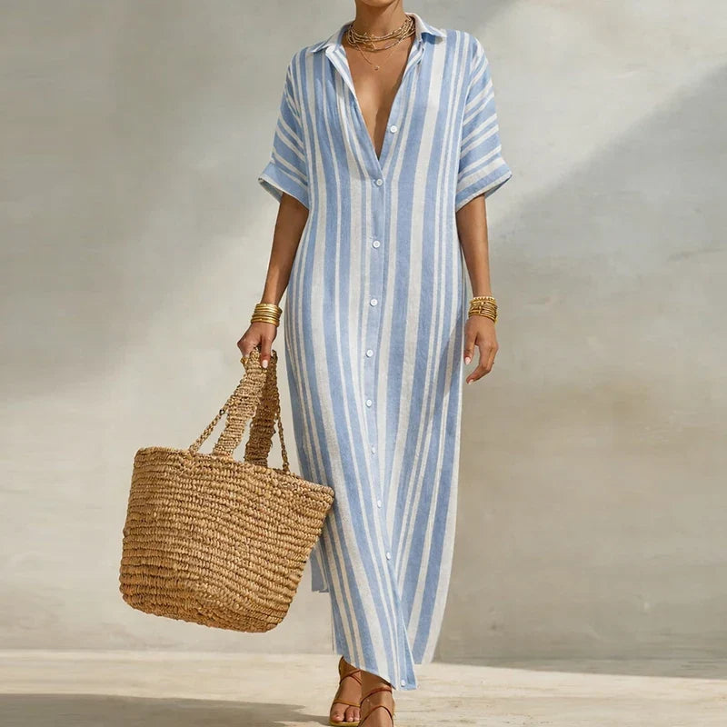 Women's Long Button Down Striped Summer Dress | Maxi