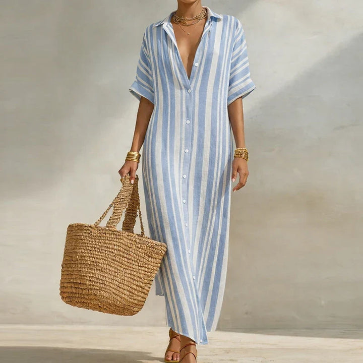 Women's Long Button Down Striped Summer Dress | Maxi