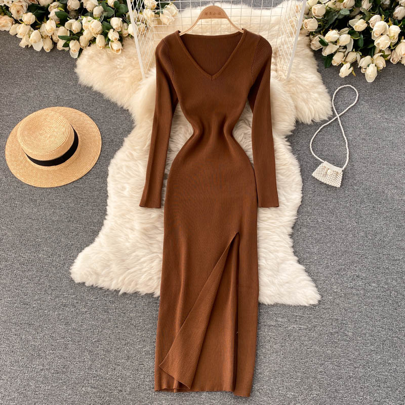 Women’s Long-Sleeve Ribbed Knit Bodycon Dress | Maxi