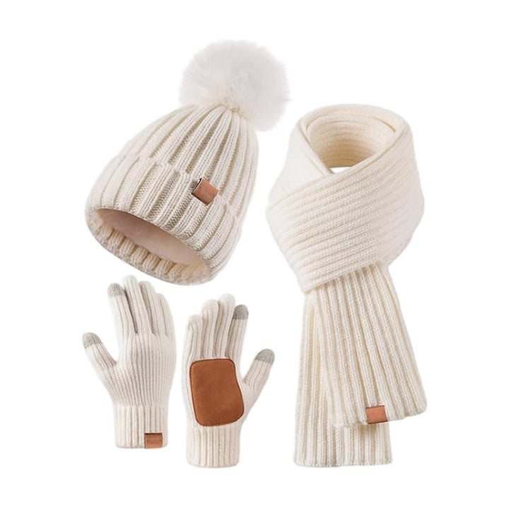 Women's 3-Piece Knitted Beanie Hat, Scarf And Gloves Set | Winter