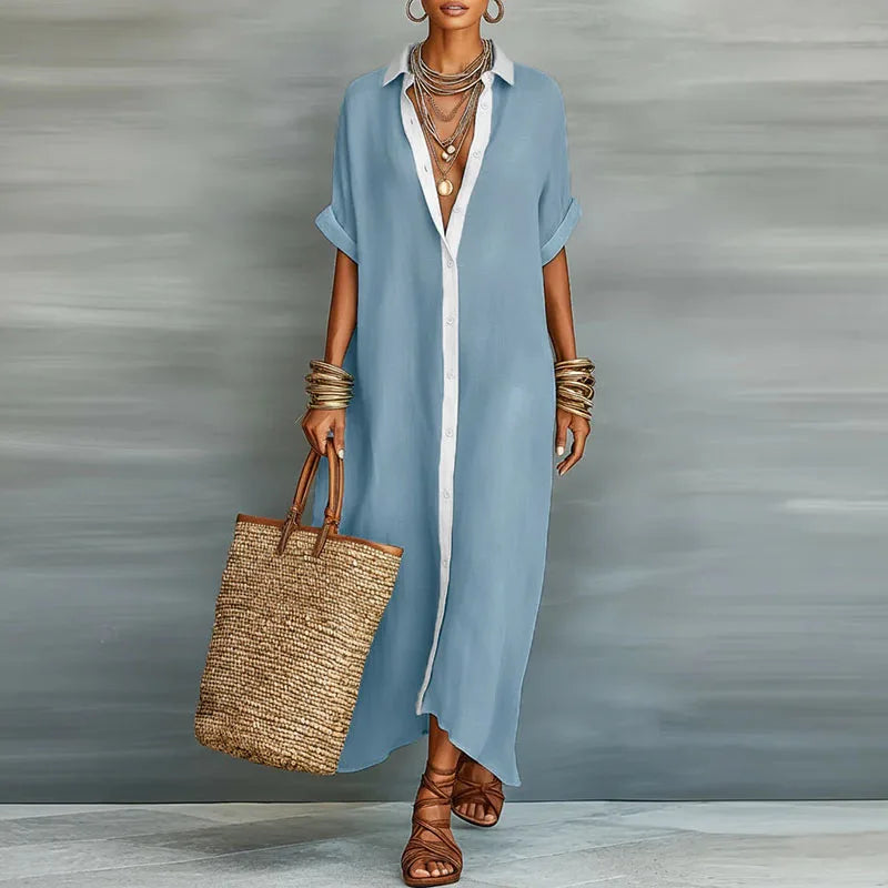 Women's Summer Contrast Shirt Dress | Maxi