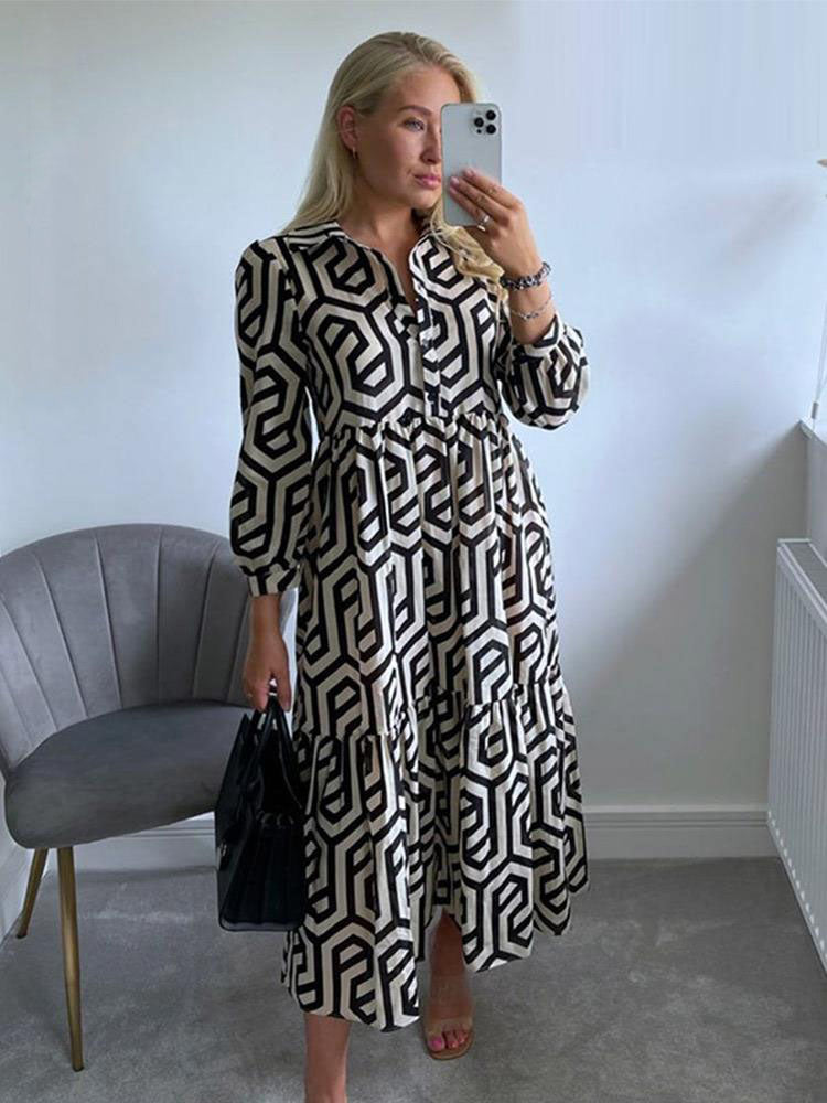 Women’s Printed A-Line Flared Shirt Dress | Midi