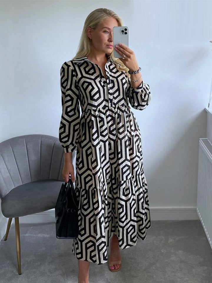 Women’s Printed A-Line Flared Shirt Dress | Midi