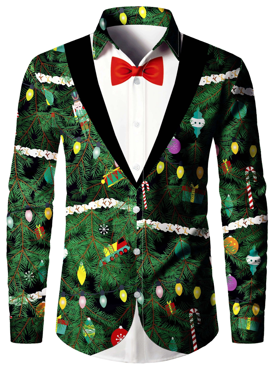 Men's Christmas Long Sleeve Tuxedo Print Shirt | Novelty
