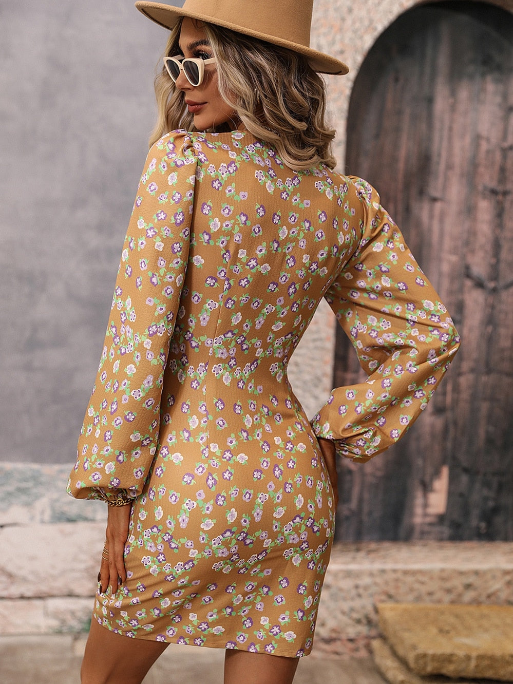 Women’s Printed Bodycon V-Neck Dress | Mini