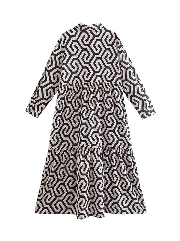 Women’s Printed A-Line Flared Shirt Dress | Midi