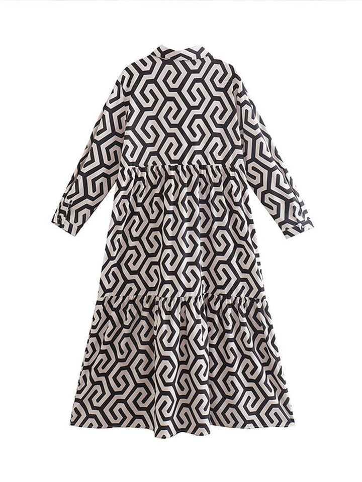 Women’s Printed A-Line Flared Shirt Dress | Midi