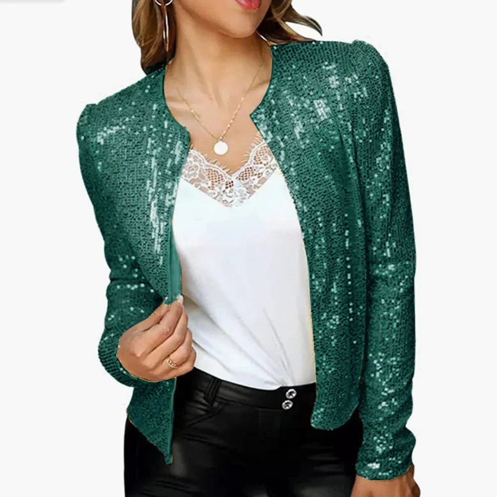 Women's Party Long Sleeve Sequin Blazer | Cropped