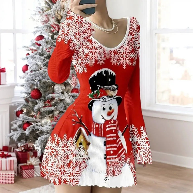 Women's Christmas Party Long Sleeve Dress | Mini