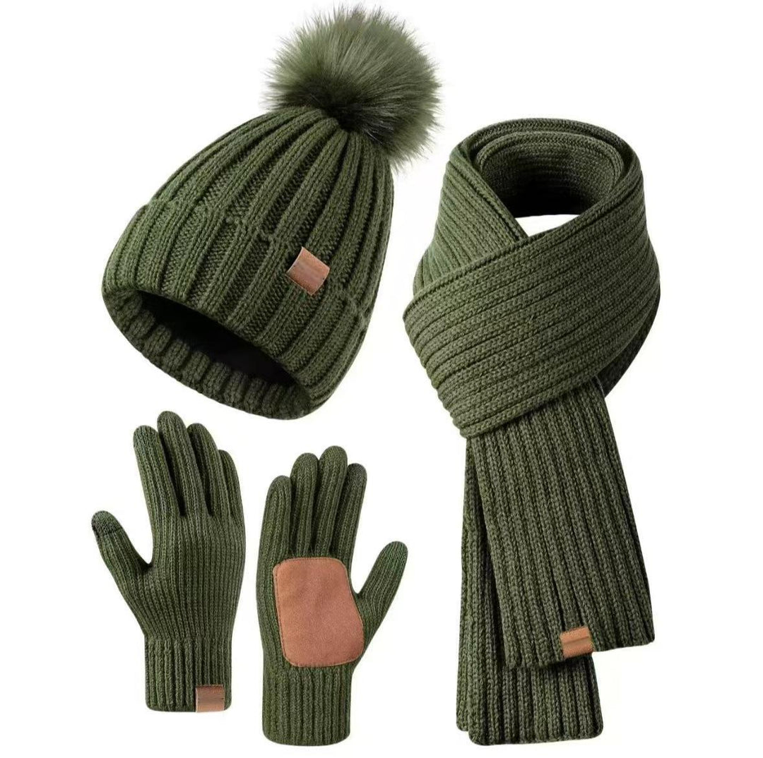 Women's 3-Piece Knitted Beanie Hat, Scarf And Gloves Set | Winter