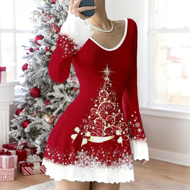 Women's Christmas Party Long Sleeve Dress | Mini