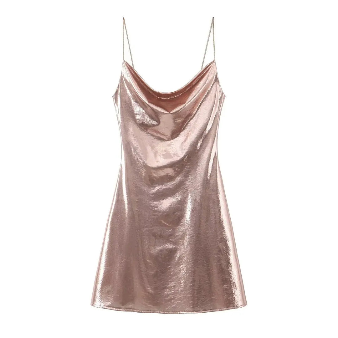 Women's Metallic Spaghetti Strap Slip Party Dress | Mini