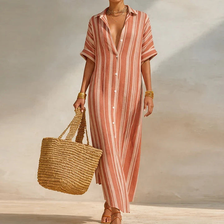 Women's Long Button Down Striped Summer Dress | Maxi