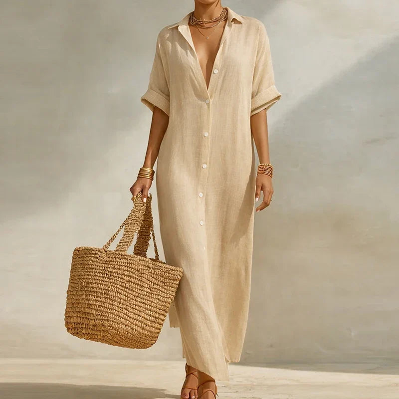 Women's Long Button Down Striped Summer Dress | Maxi