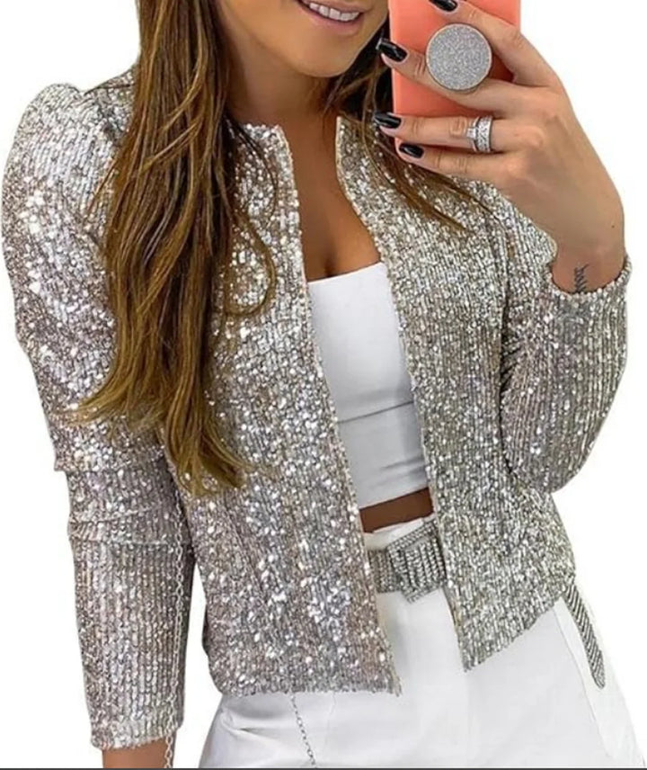 Women's Party Long Sleeve Sequin Blazer | Cropped