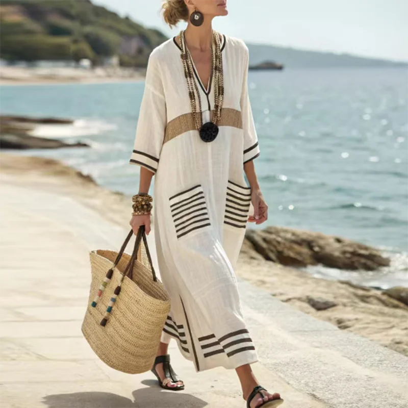 Women's Striped Kaftan Dress | Maxi