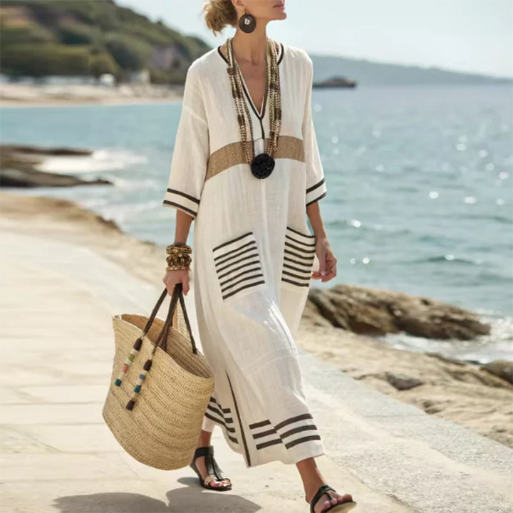 Women's Striped Kaftan Dress | Maxi