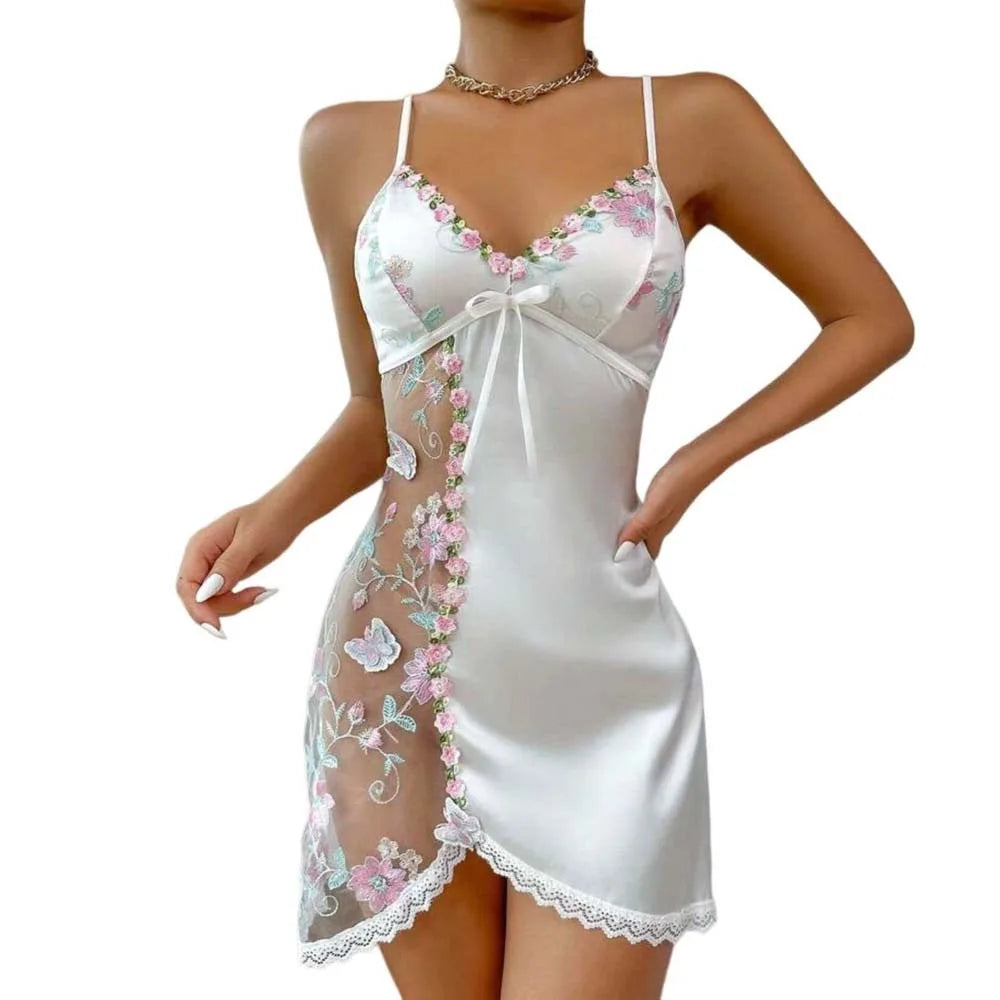 Women’s Lace Nightdress with Embroidered Mesh | Chemise