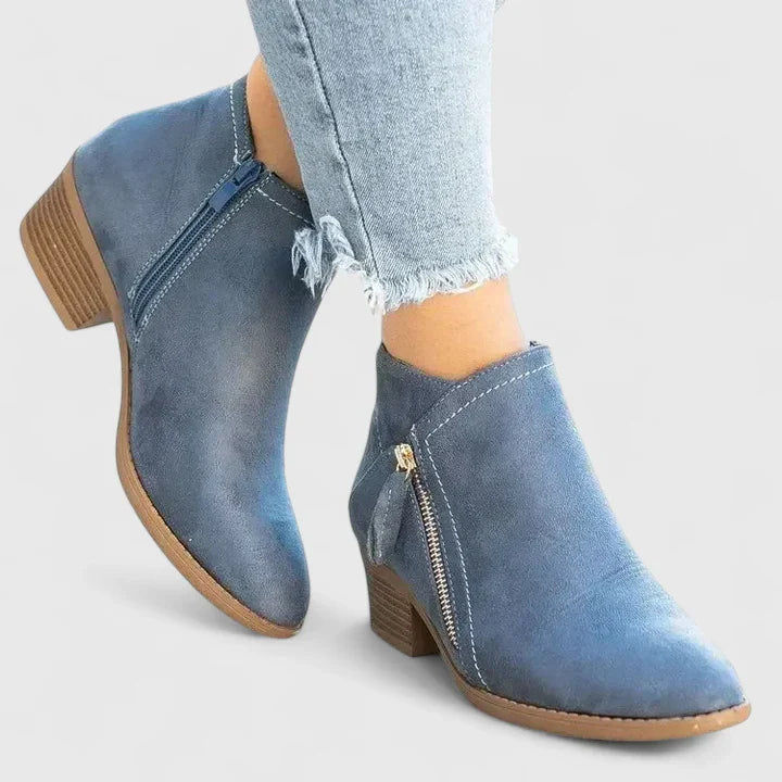 Women's Pointed Toe Zip Ankle Boots | Block Heel