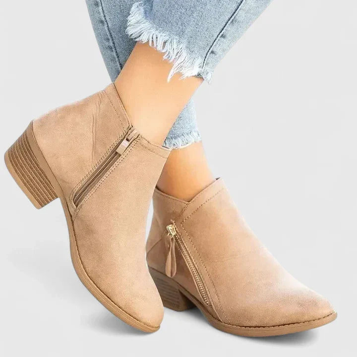 Women's Pointed Toe Zip Ankle Boots | Block Heel