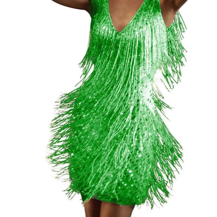 Women's Fringe V Neck Party Sleeveless Dress | Mini