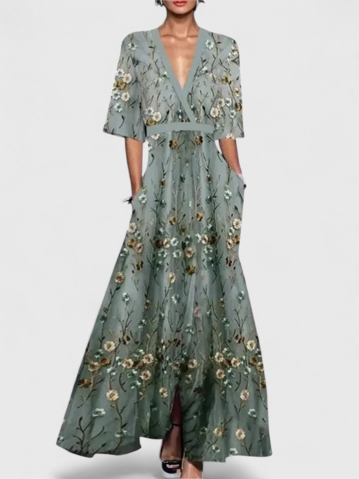 Women's Elegant Wedding Guest V-Neck Dress | Maxi