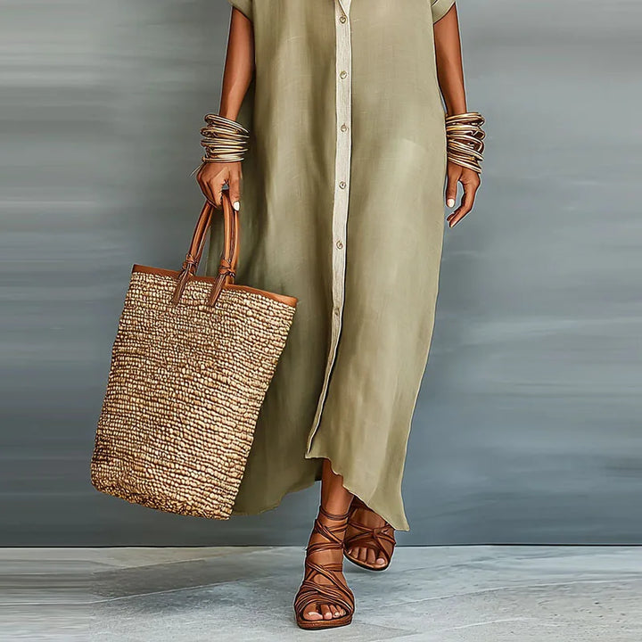 Women's Summer Contrast Shirt Dress | Maxi