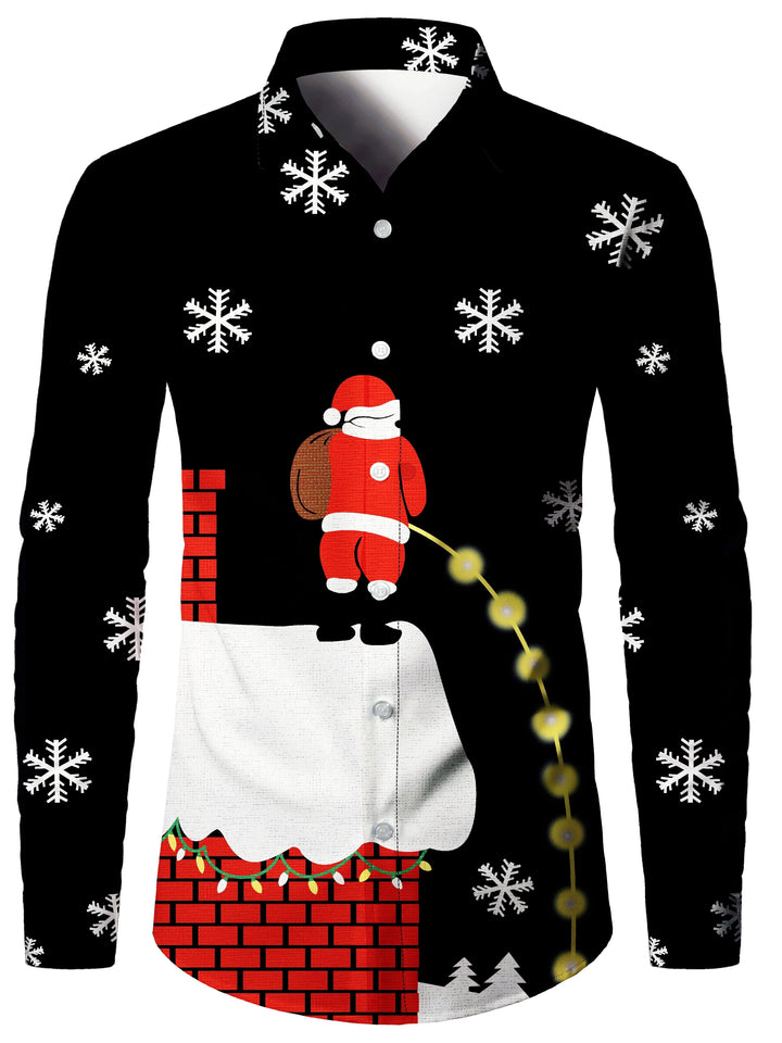 Men's Christmas Long Sleeve Tuxedo Print Shirt | Novelty