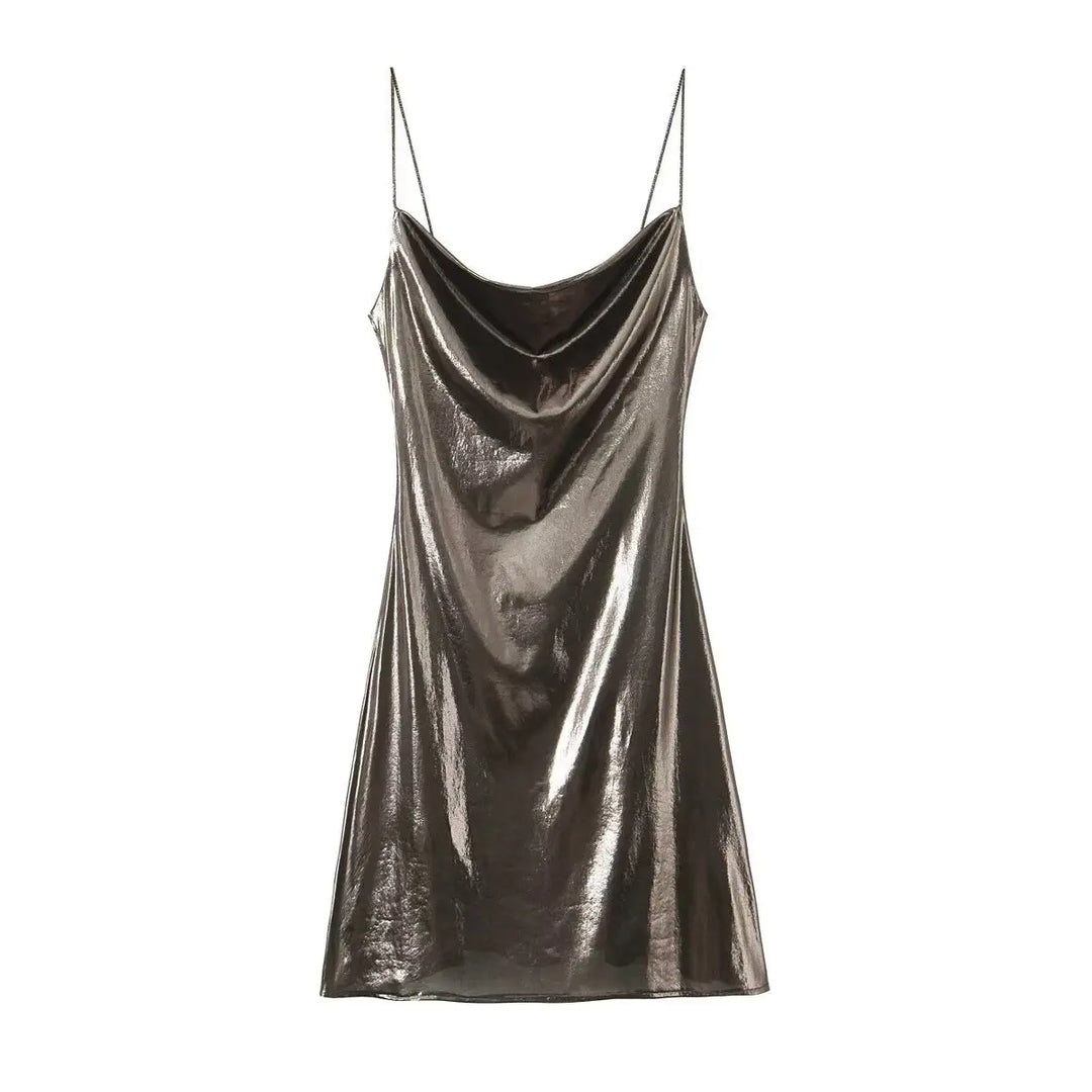 Women's Metallic Spaghetti Strap Slip Party Dress | Mini
