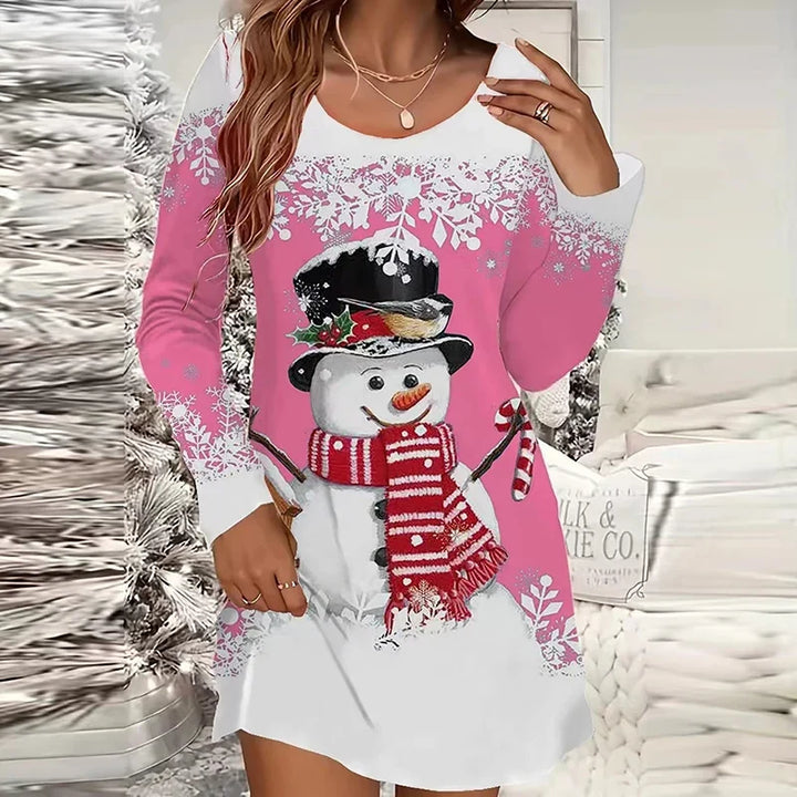 Women’s Printed Long Sleeve Christmas Dress | Mini