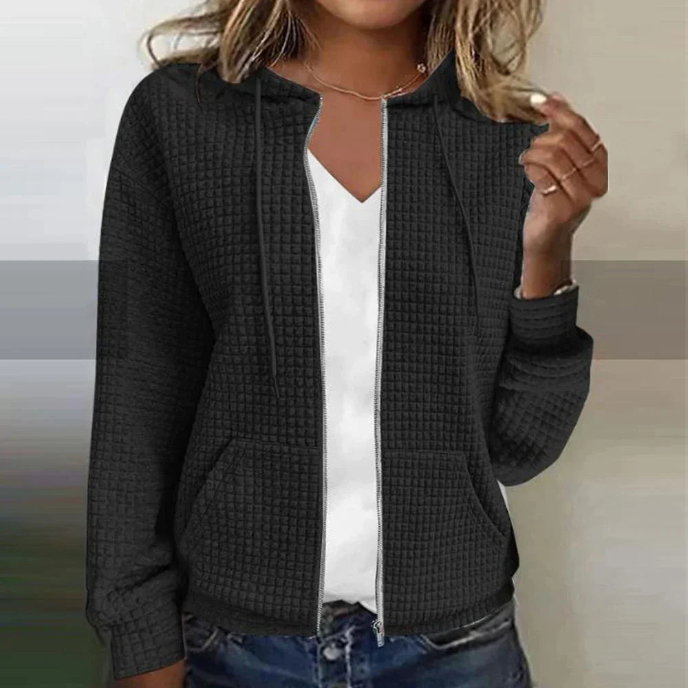 Women's Waffle-Knit Zip-Up Jacket | Hooded