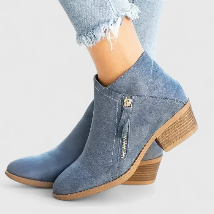 Women's Pointed Toe Zip Ankle Boots | Block Heel