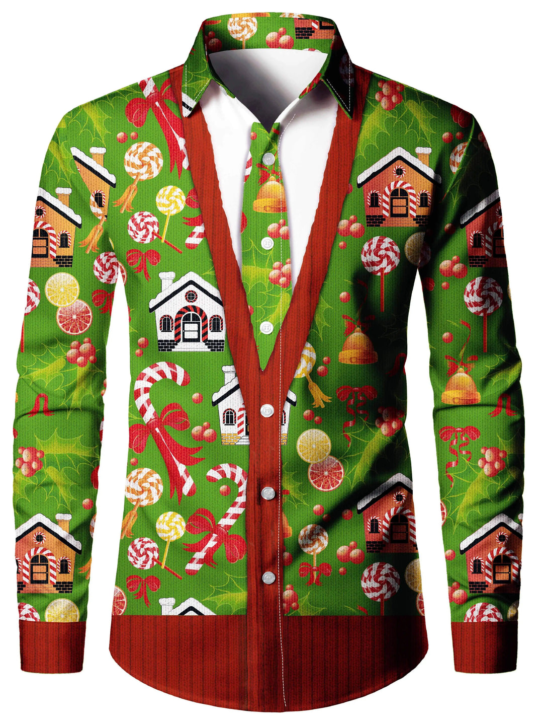 Men's Christmas Long Sleeve Tuxedo Print Shirt | Novelty