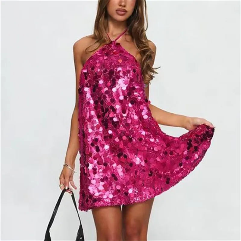 Women’s Halter Neck Party Dress with Sequins | Mini