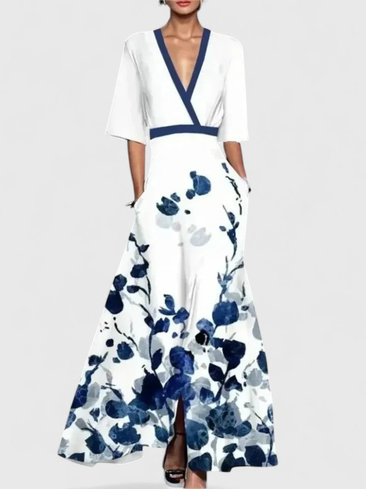 Women's Elegant Wedding Guest V-Neck Dress | Maxi